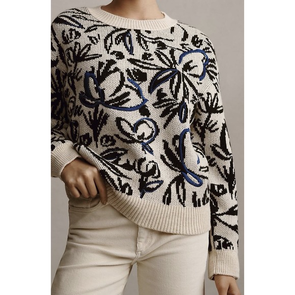 Anthropologie Floral‎ Pop Embroidered Sweater women's medium - Picture 2 of 8
